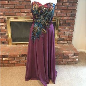 Claret (reddish-purple) Strapless Beaded Gown